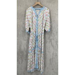 Cactus Pearl Dress Women XL Blue Floral Maxi Long Garden Cottage Boho